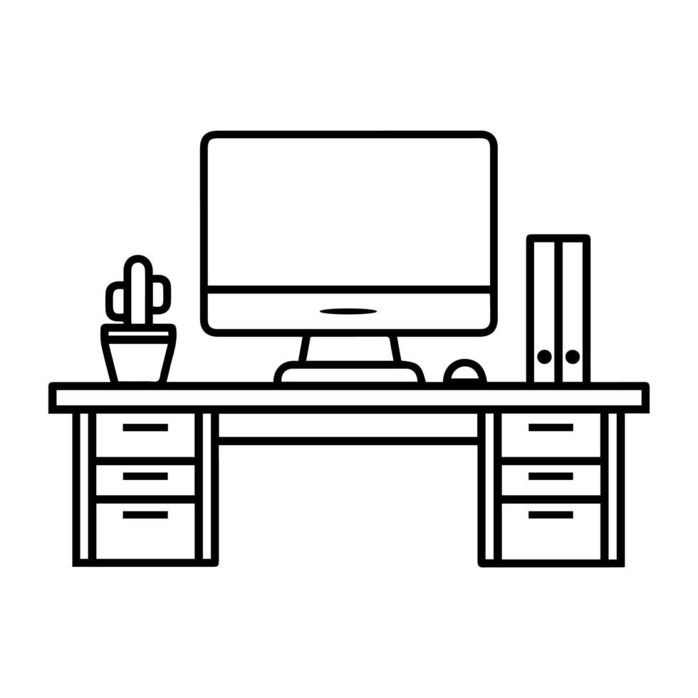 Computer desk with monitor, keyboard and other items vector