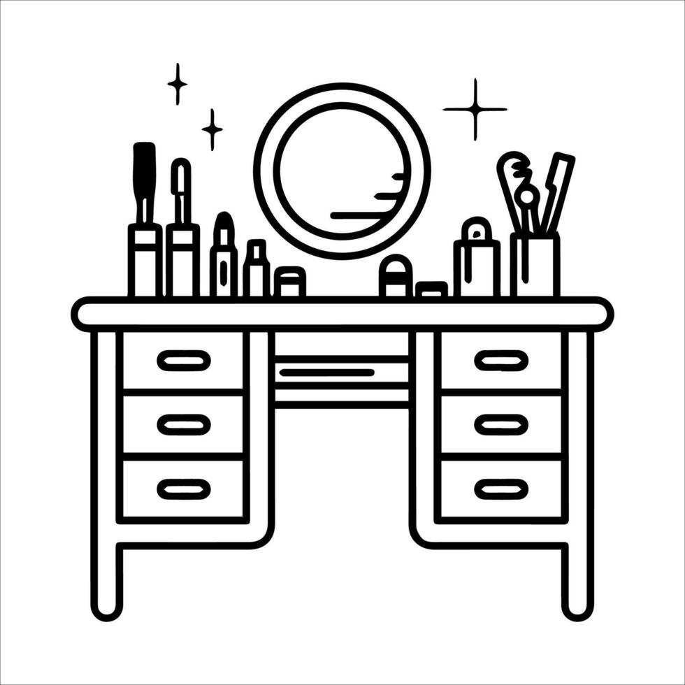 Makeup table with cosmetics and mirror illustration vector
