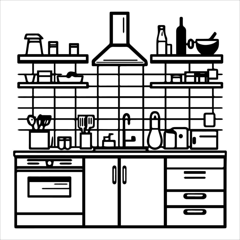 Kitchen interior design illustration vector