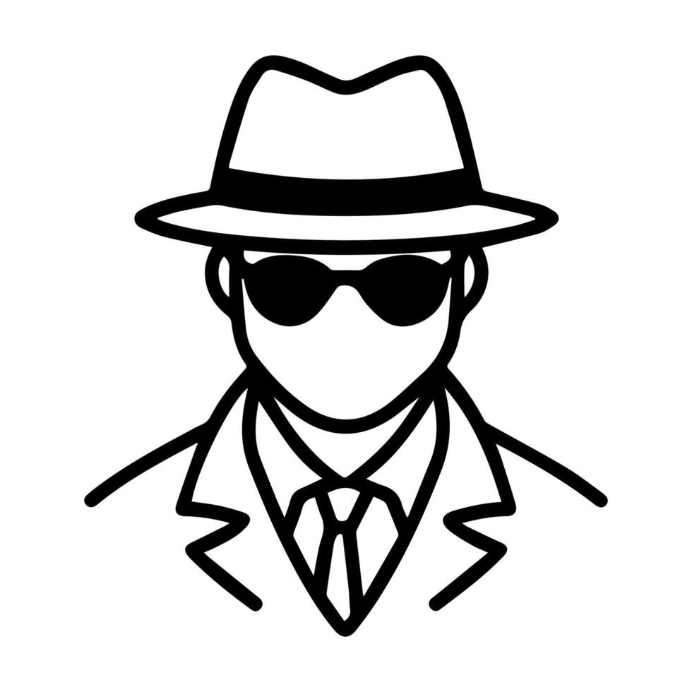 A man in a hat and sunglasses is shown in a black and white line drawing vector