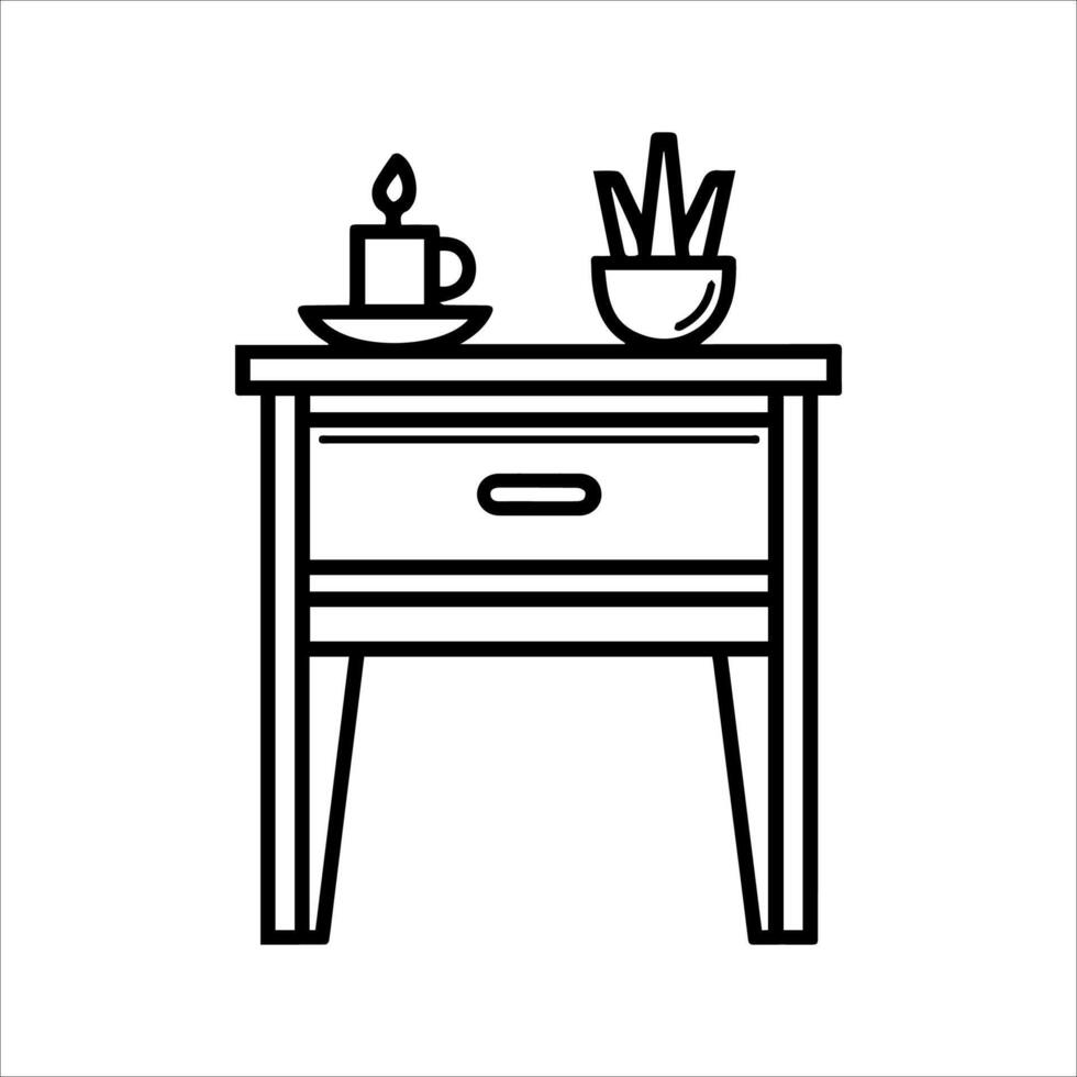 Bedside table with cup and candle icon illustration vector