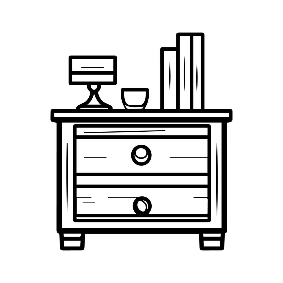 Bedside table with books and lamp illustration vector