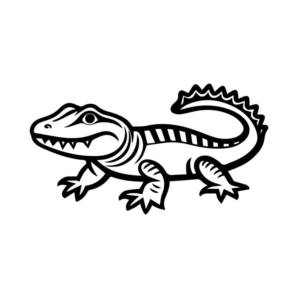 A black and white drawing of a crocodile vector