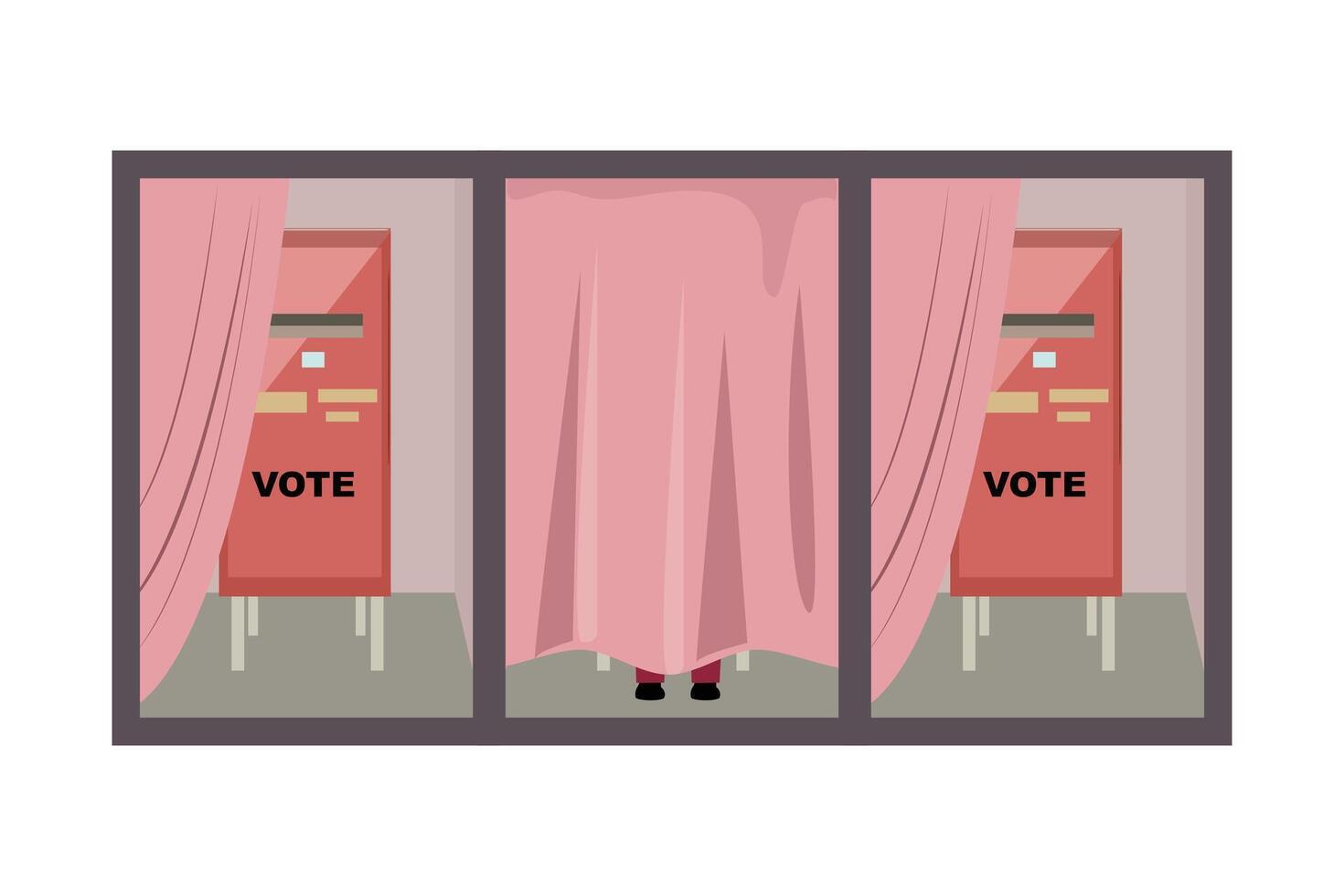 Election booth concept with a view of legs behind a curtained voting cabin, symbolising confidence vector