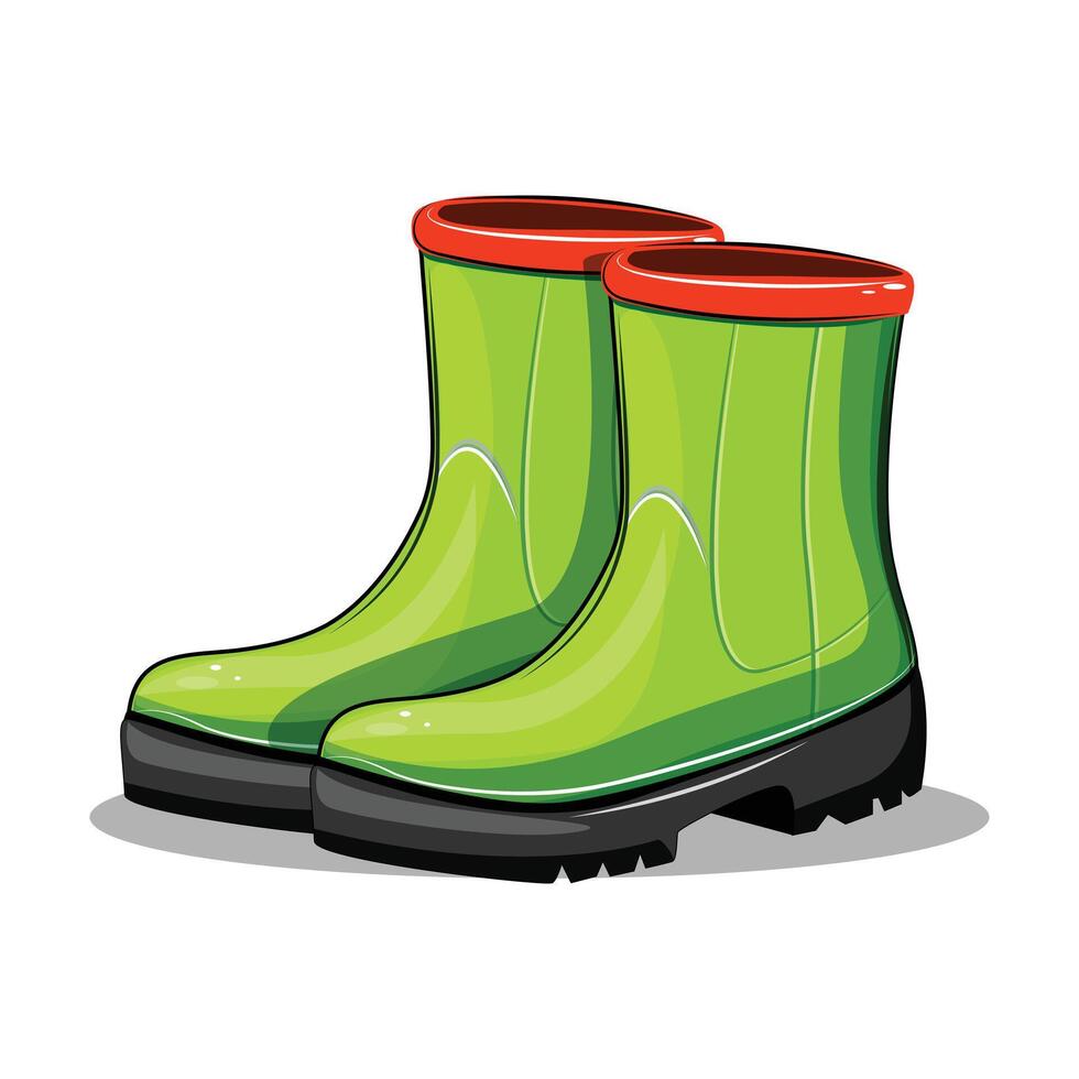 Isolated drawing of a pair of green rubber boots, ideal for wet conditions or gardening concept designs vector