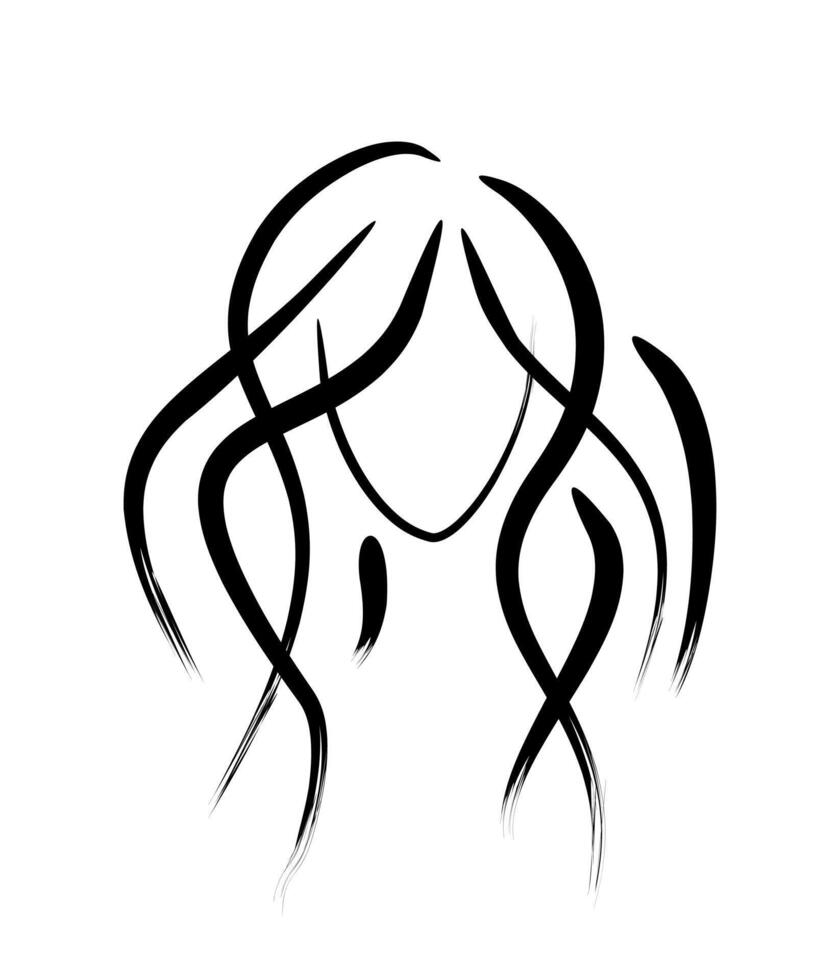 hair style logo beauty salon. brush sketch, stylized icon female face vector