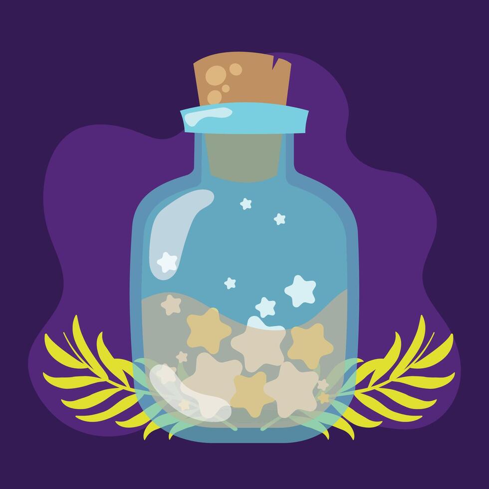 Potion bottle with stars on dark background vector