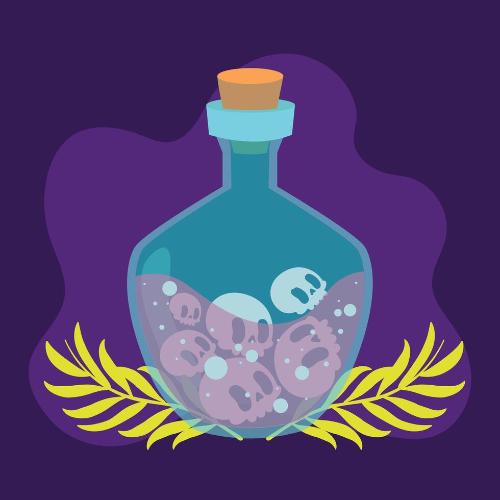 Skulls potion bottle on dark background vector