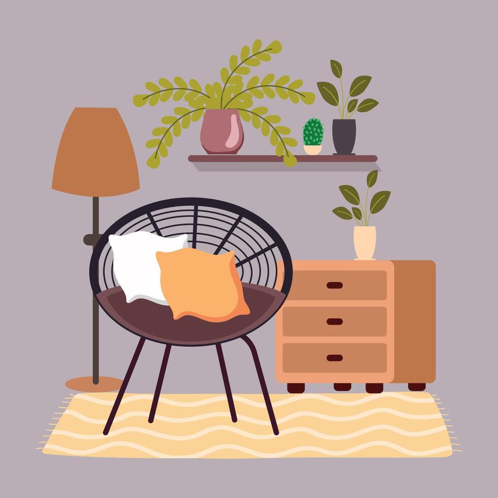 Cozy corner with chair and plants in modern decor vector