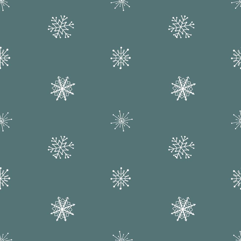Simple Christmas seamless pattern with geometric motifs. Snowflakes and circles with different ornaments on blue grey background. Retro textile collection. vector