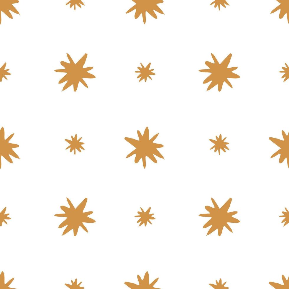 Seamless abstract geometric pattern with doodle hand drawn stars, golden color. Christmas gift wrapping paper texture. Hand drawn background. vector