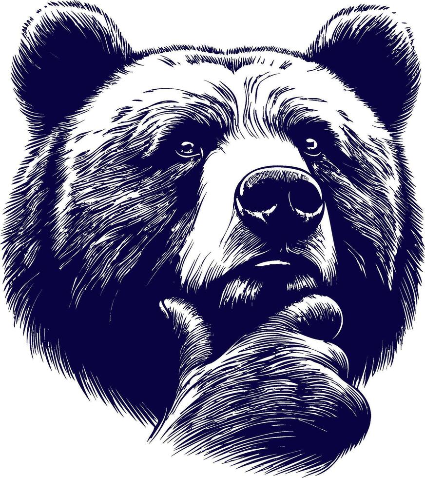 a bear head with its hand on its chin art vector
