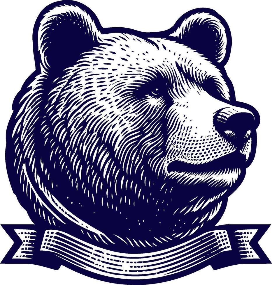 a bear head art with a ribbon on it vector