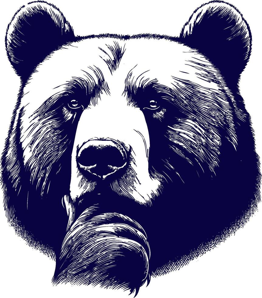 a bear head art with its hand on its chin vector