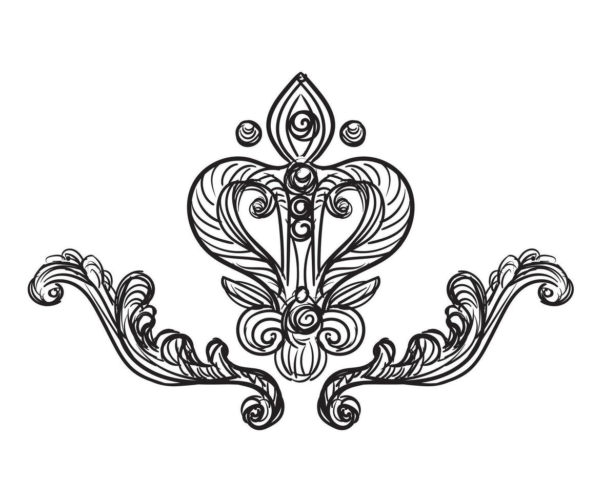 Drawing element baroque style isolated illustration vector