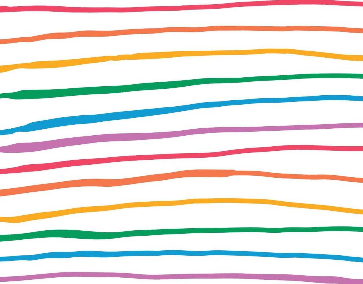 Hand-drawn horizontal textured stripes in rainbow colors. Playful and whimsical background. vector