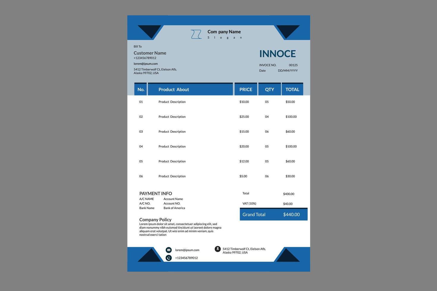 Professional Invoice Template. Cash memo invoice template design. vector