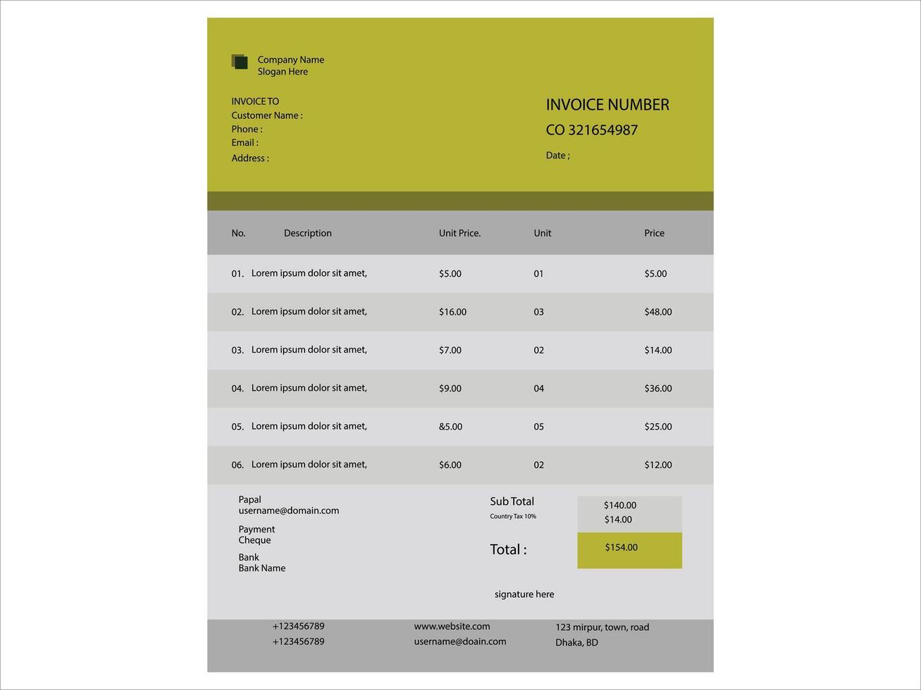 Professional Invoice Template. Cash memo invoice design. Business payment Cash memo invoice template design. vector
