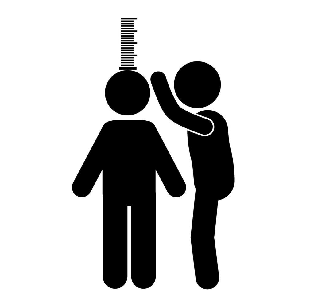 illustration of a man measuring his height vector