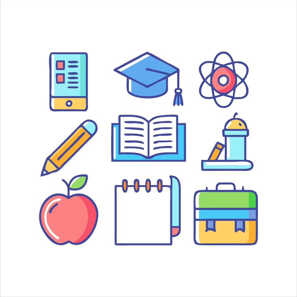 school supplies icon set vector