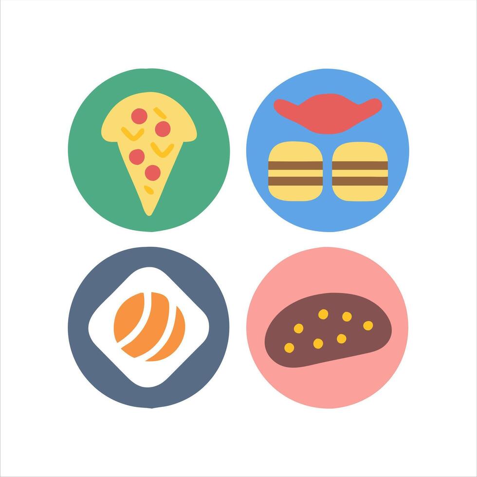 a set of flat icons of food and drinks vector