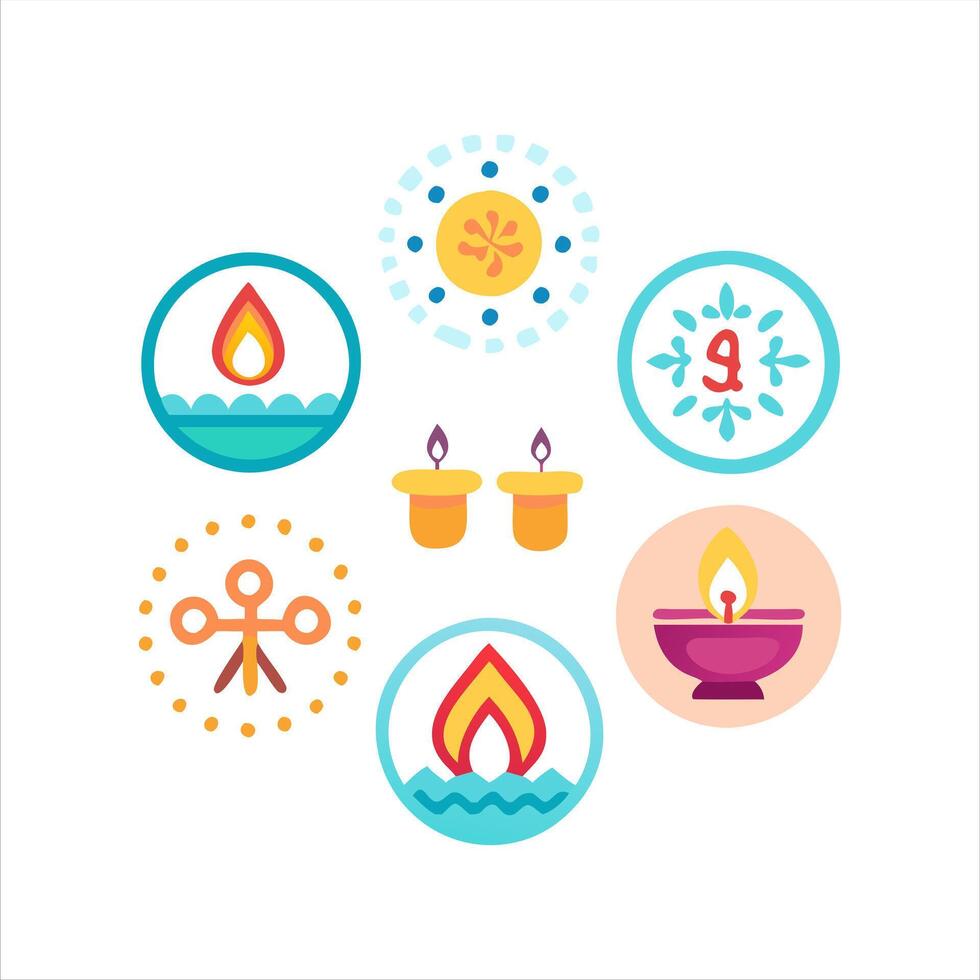Diwali icon set vector