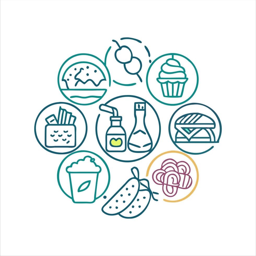 food and drink icons in a circle vector