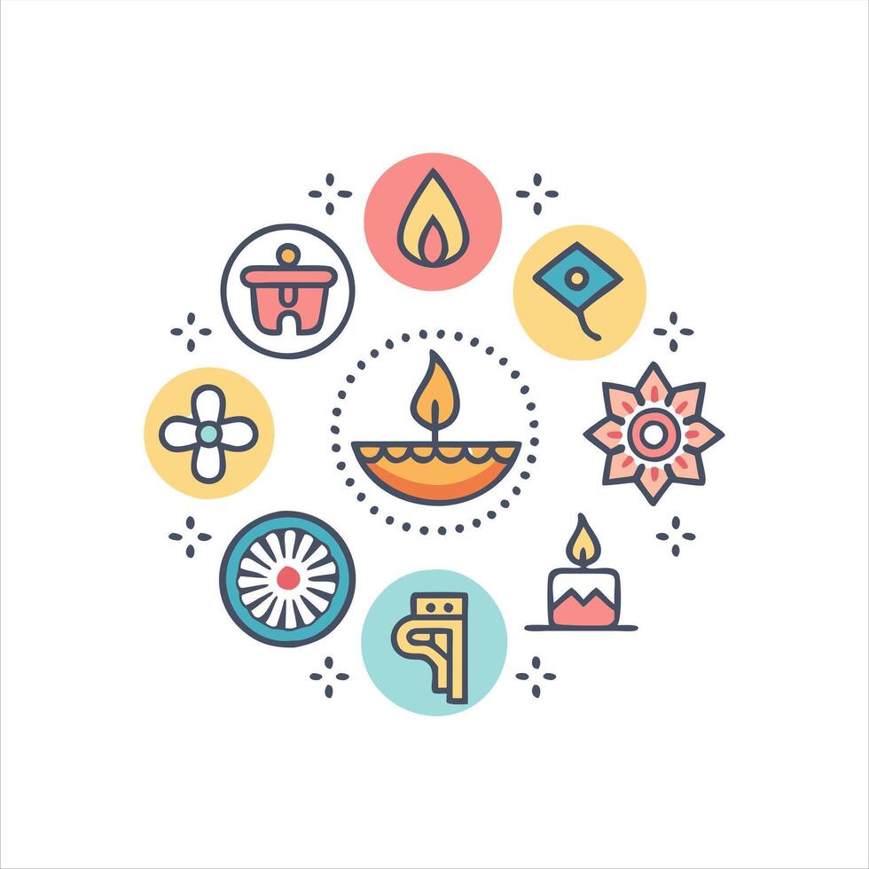 Diwali theme icon collection vector
