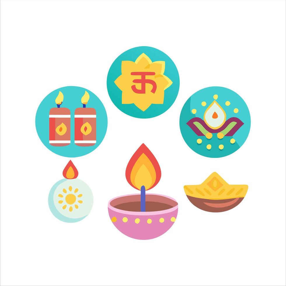 Diwali icon set vector
