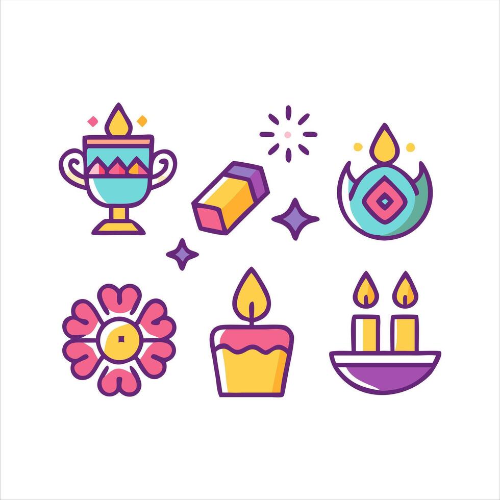 Diwali theme icon set vector