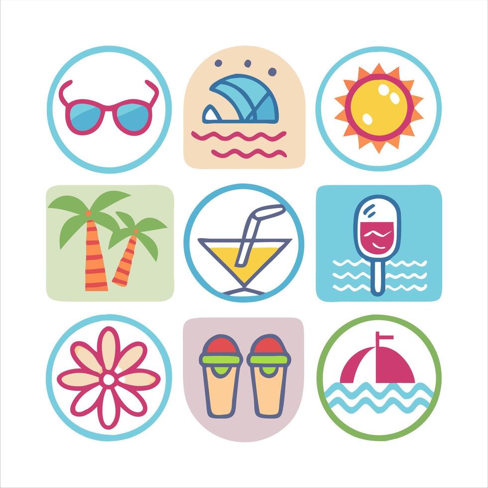summer vacation icons vector
