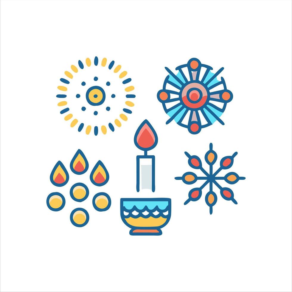 Diwali theme icon collection vector