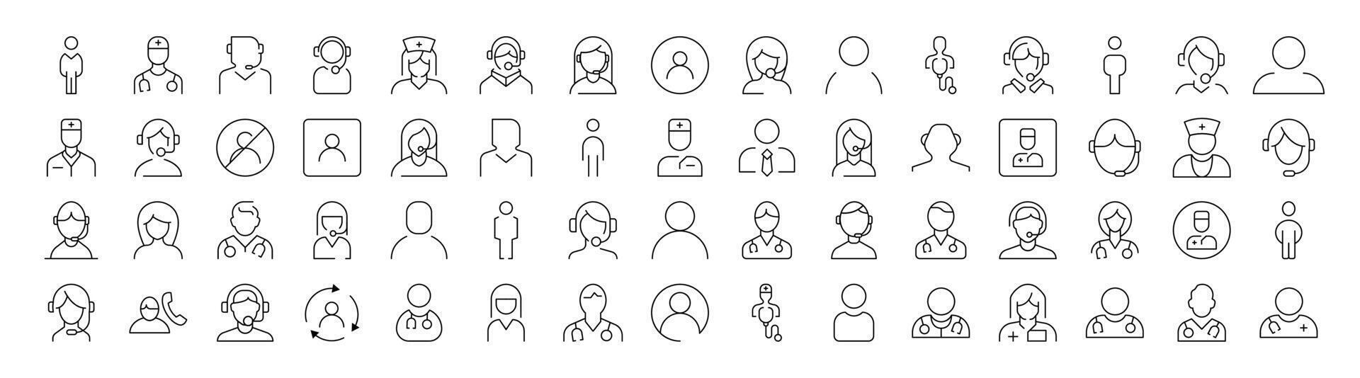 Doctor, Dispatcher, Office Worker Outline Style Icons for Design, Cards, Apps, Social Networks vector
