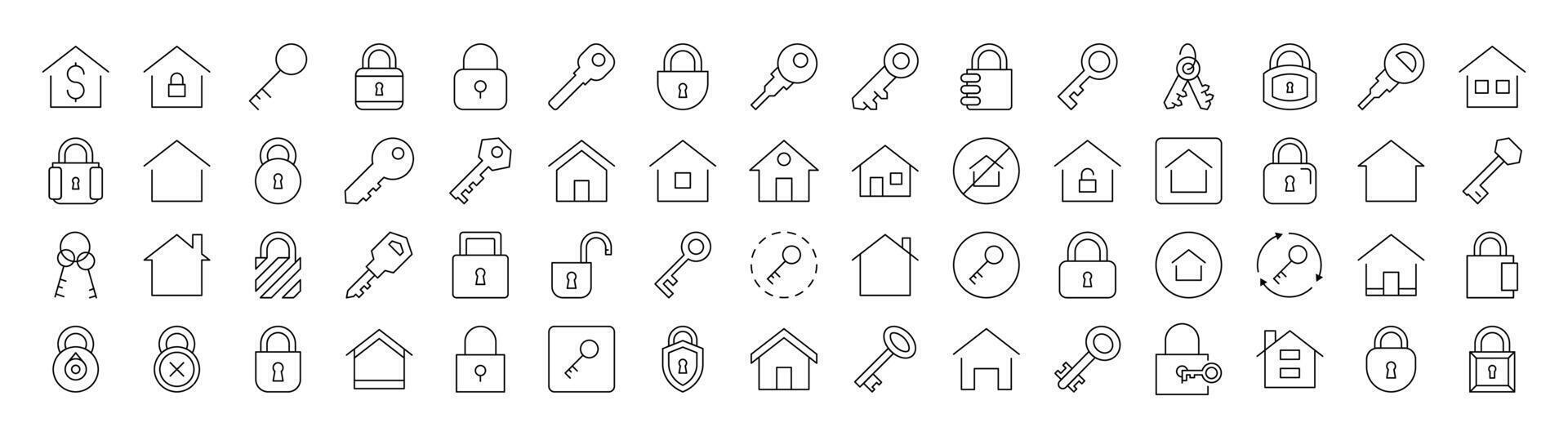 Bundle of Real Estate Related Line Icons. Editable Stroke for Design, Web Sites, Apps, Cards. Contains Linear Images of House and Key vector