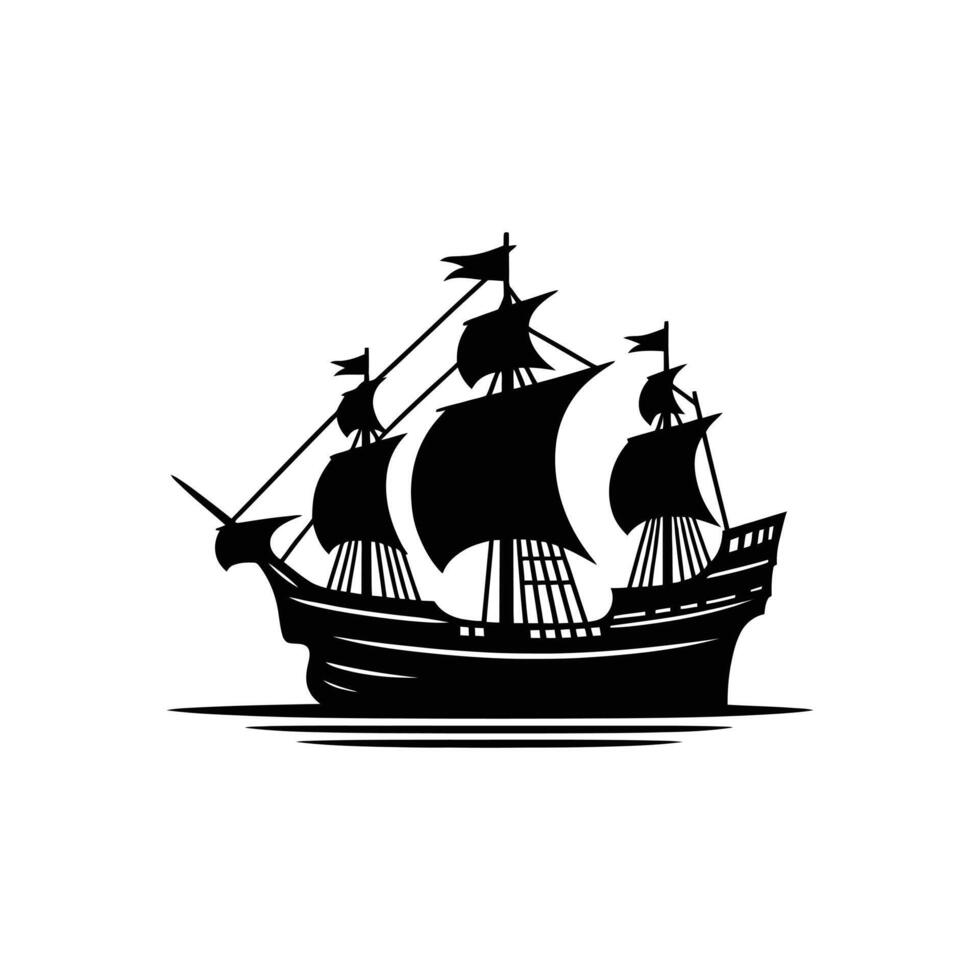 Historic Sailing Ship Silhouette - Perfect for Marine, Adventure, and Sea-Themed Projects vector