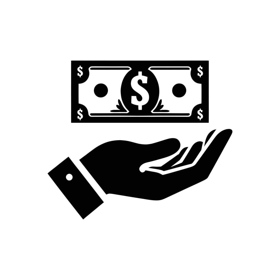 Cash Payment Icon Hand Holding Dollar Bill Silhouette for Financial and E-Commerce Design vector