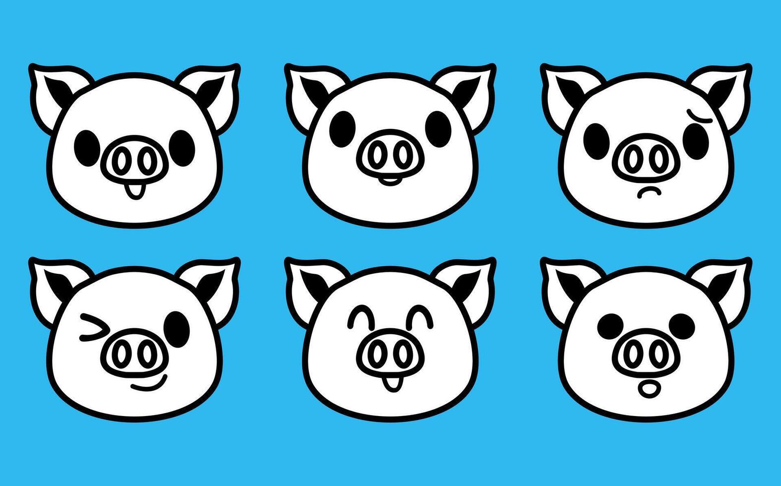 set cute cartoon pig icons isolated vector