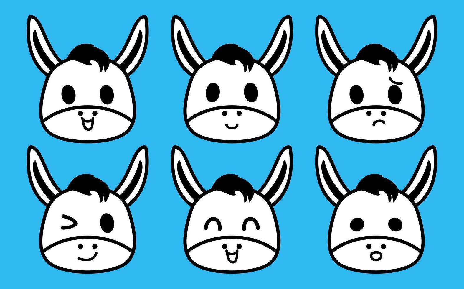 set cute cartoon donkey icons isolated vector