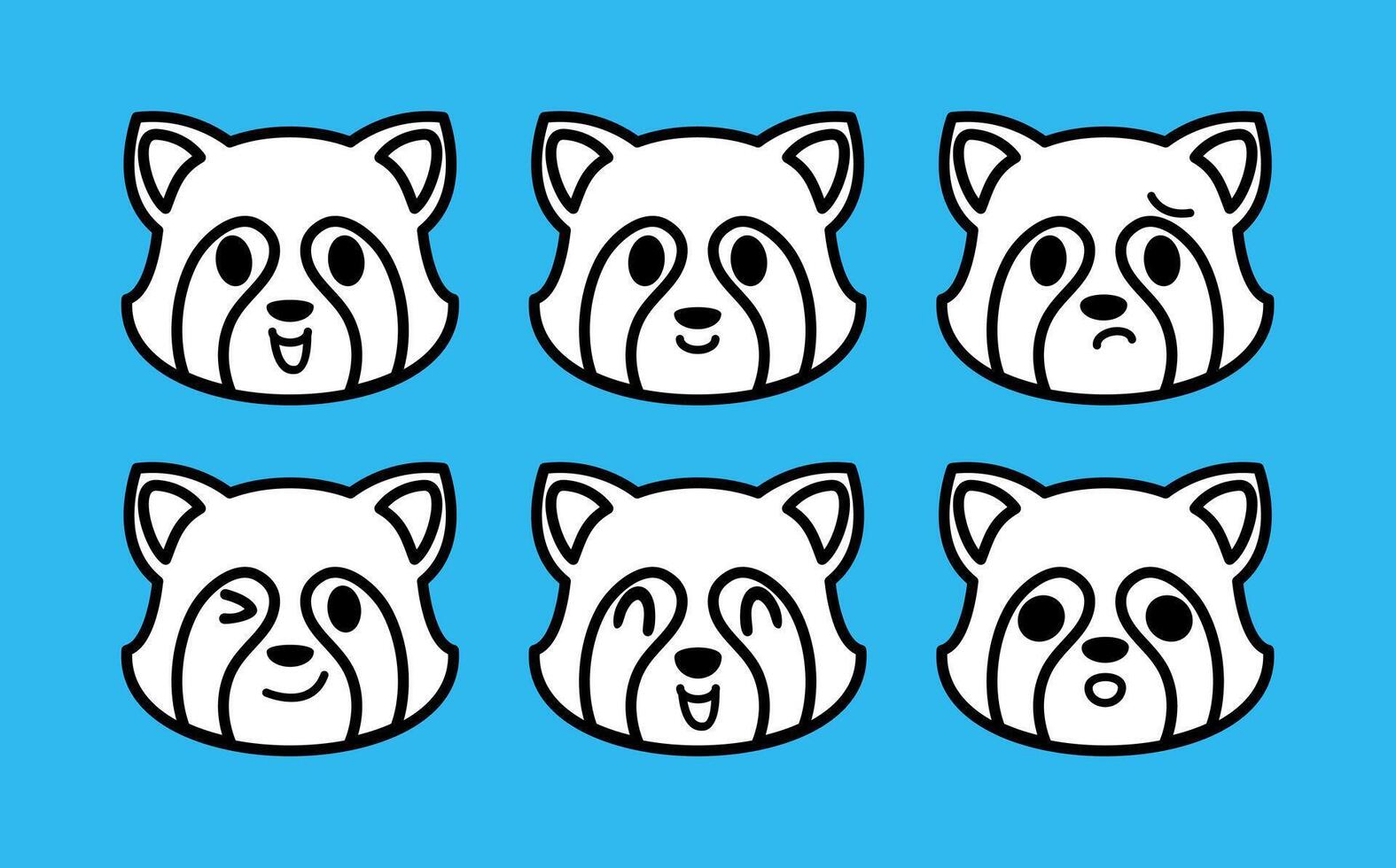 set cute cartoon red panda icons isolated vector