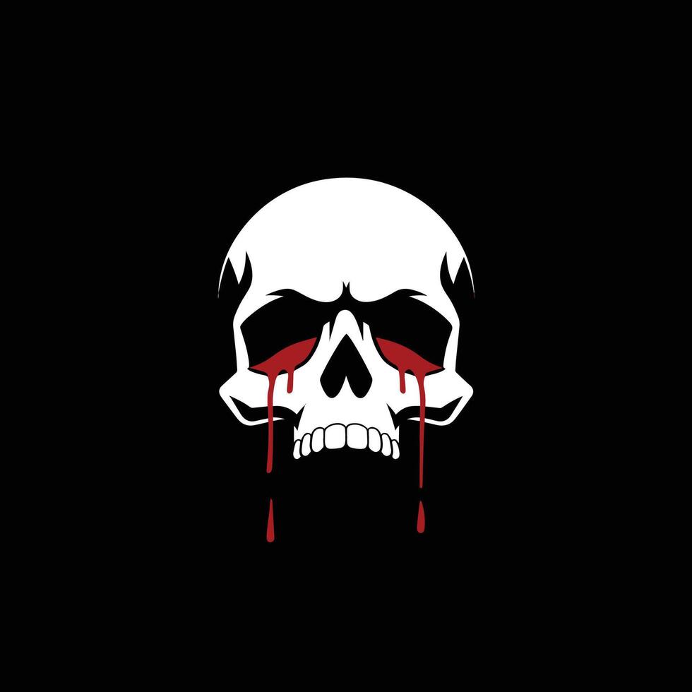 White Skull with Red Blood Tears on Black Background, design logo vector