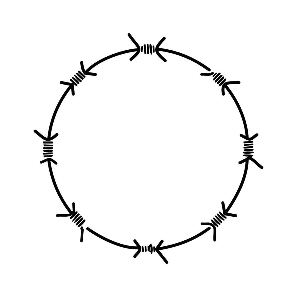 Round frame with barbed wire on white background illustration. vector
