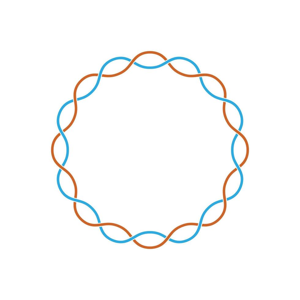 circular frame with overlapping two color wavy lines on white background illustration vector