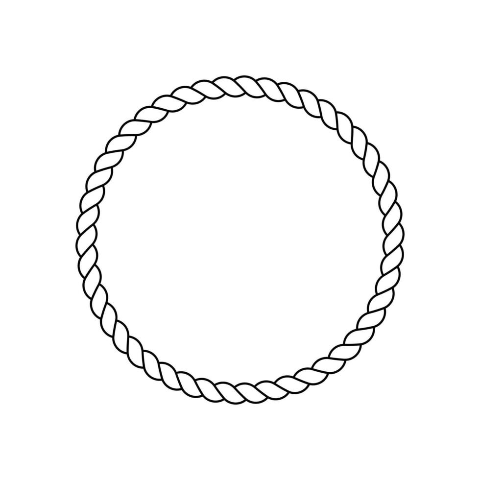 Rope circle frame isolated on white background. Round lasso cable border illustration. vector