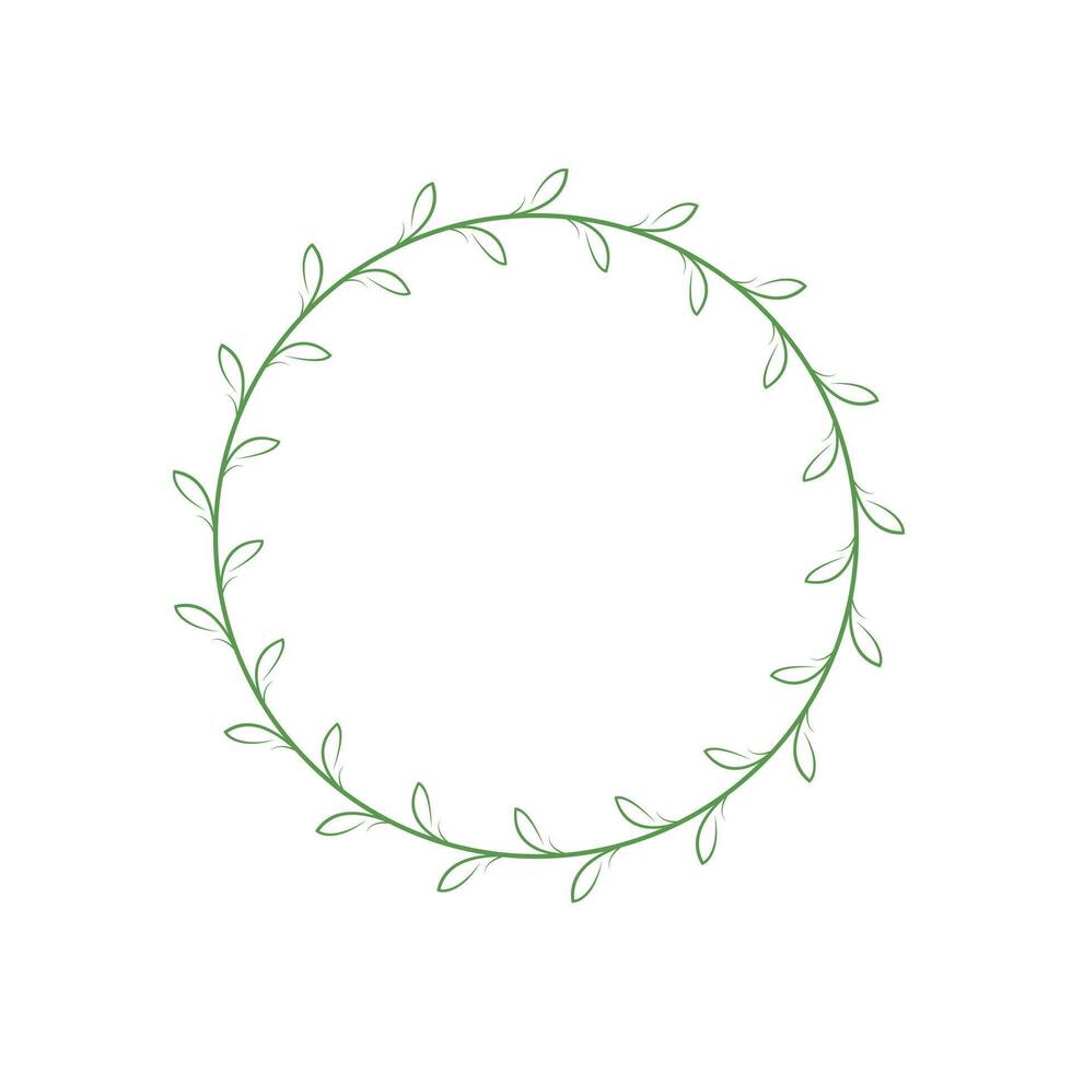 Round frame with green leaves. Hand drawn floral wreath illustration. vector