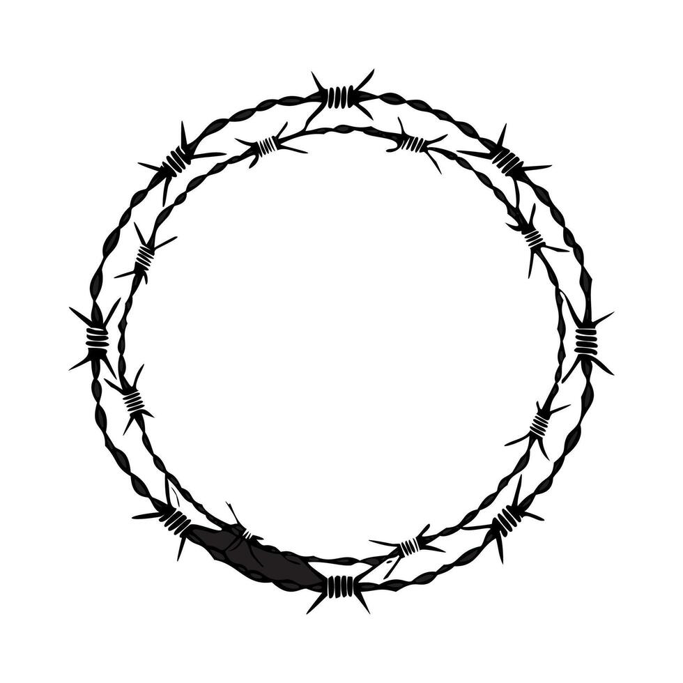 Round frame with barbed wire on white background illustration vector