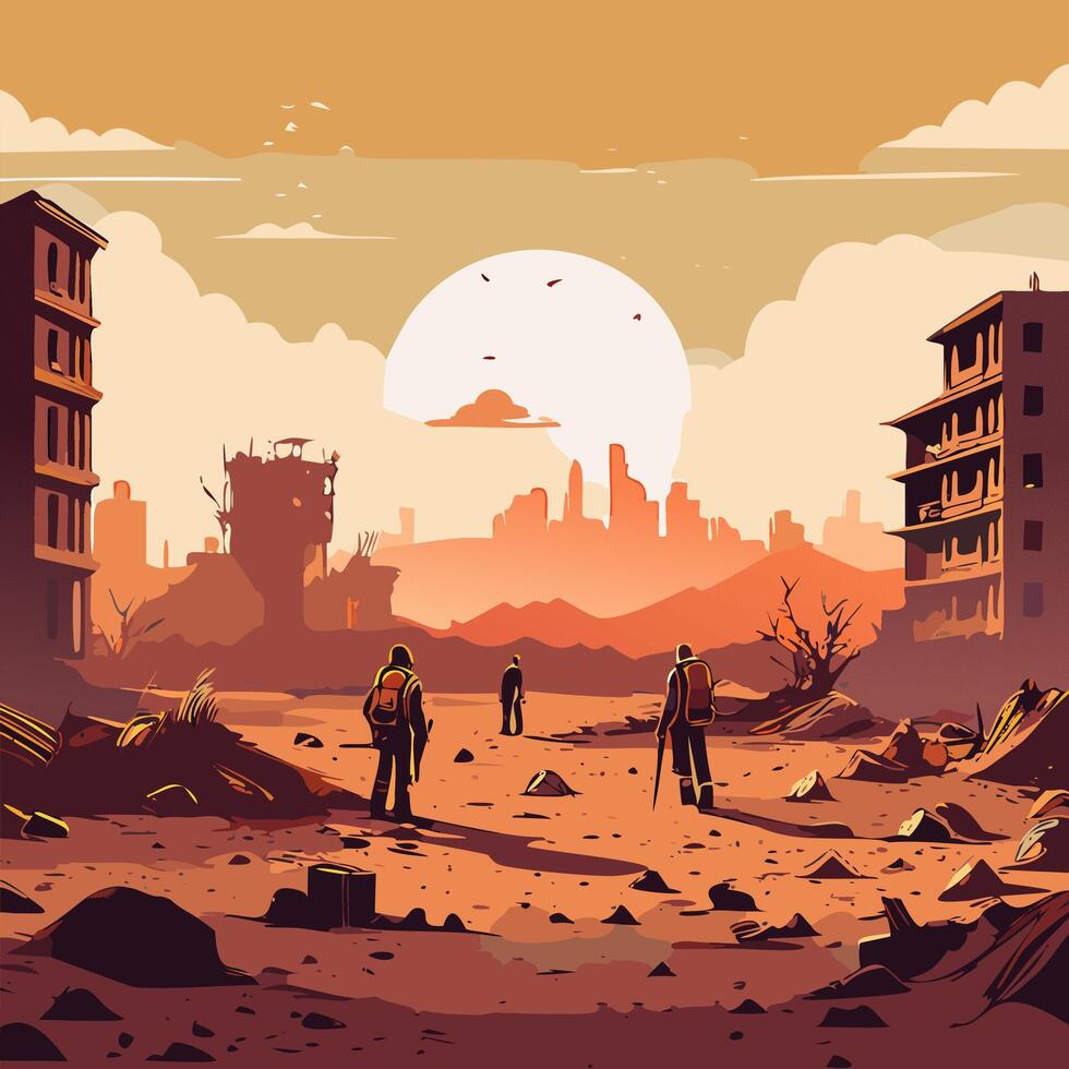 illustration of destroyed city. vector