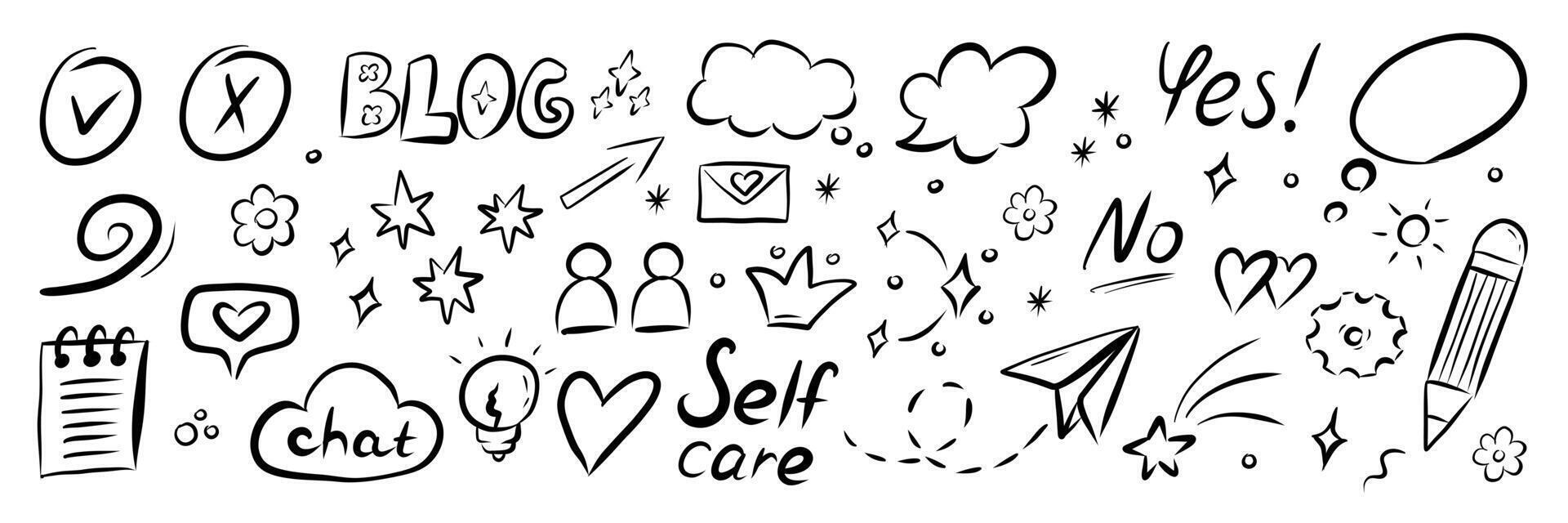 Explore Creative Doodle Elements to Enhance Your Blogging and SelfCare Themes Effortlessly vector