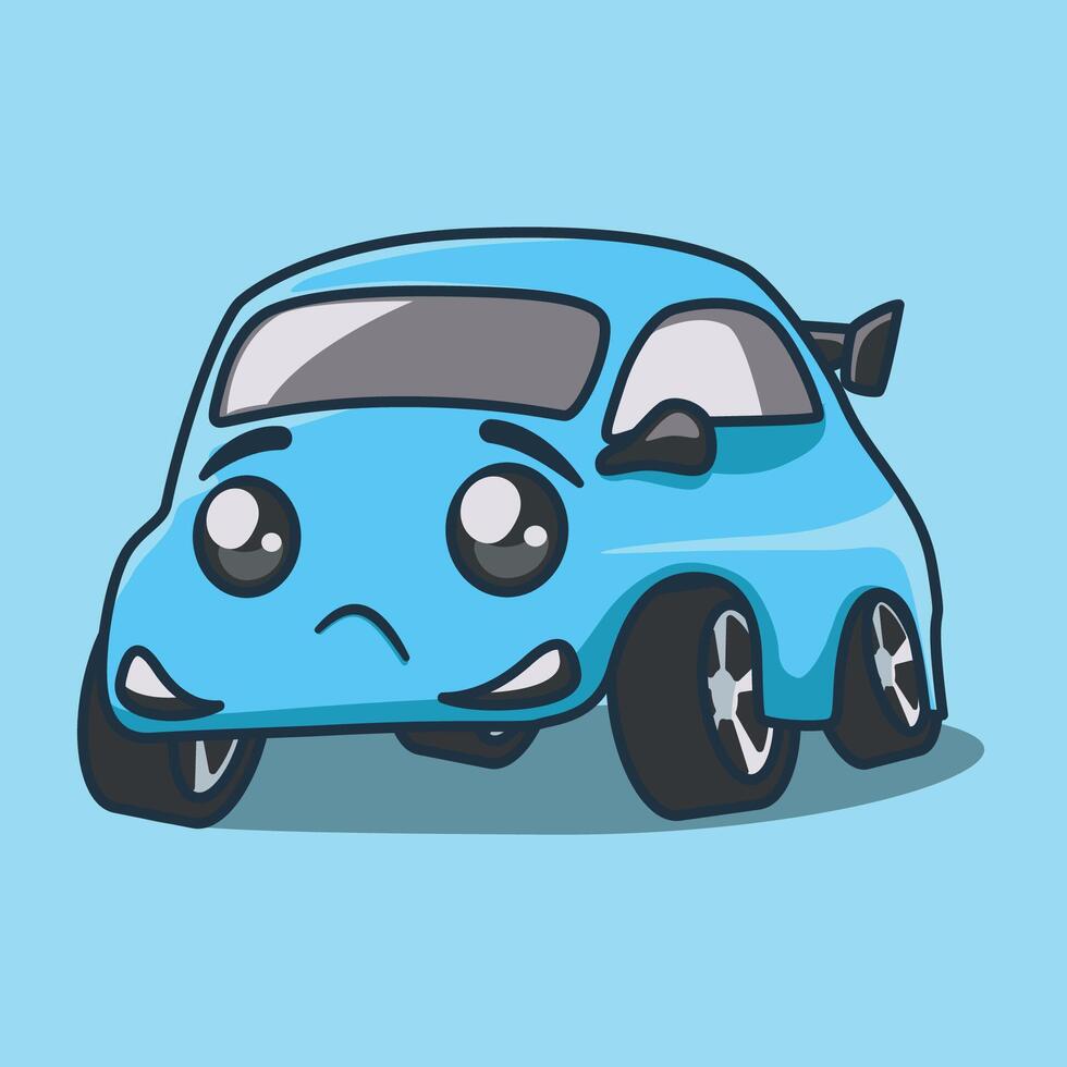 Pleading Cute Blue EV Car Cartoon Character for Electric Vehicle Tech vector