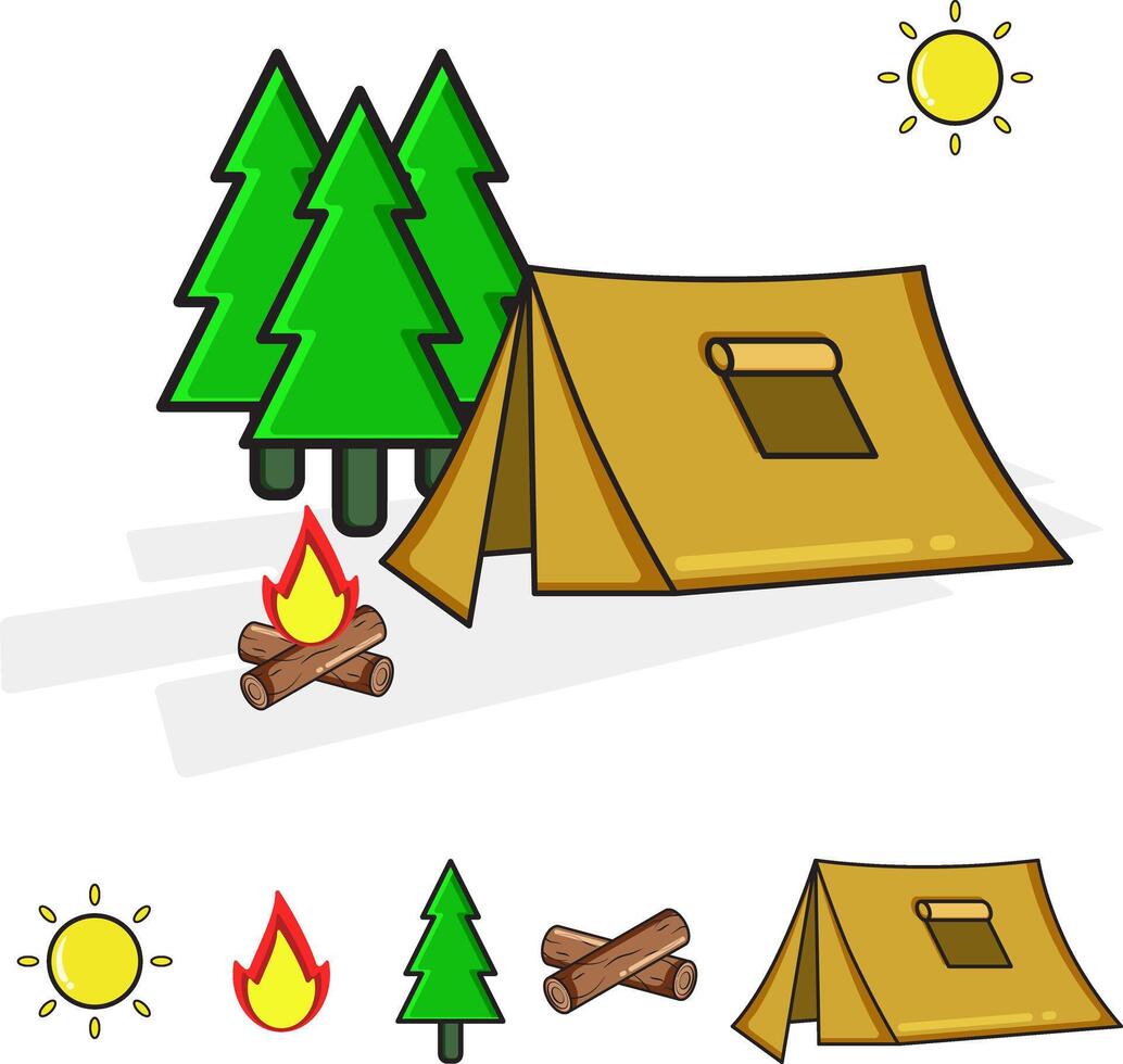 camping tent and fire vector