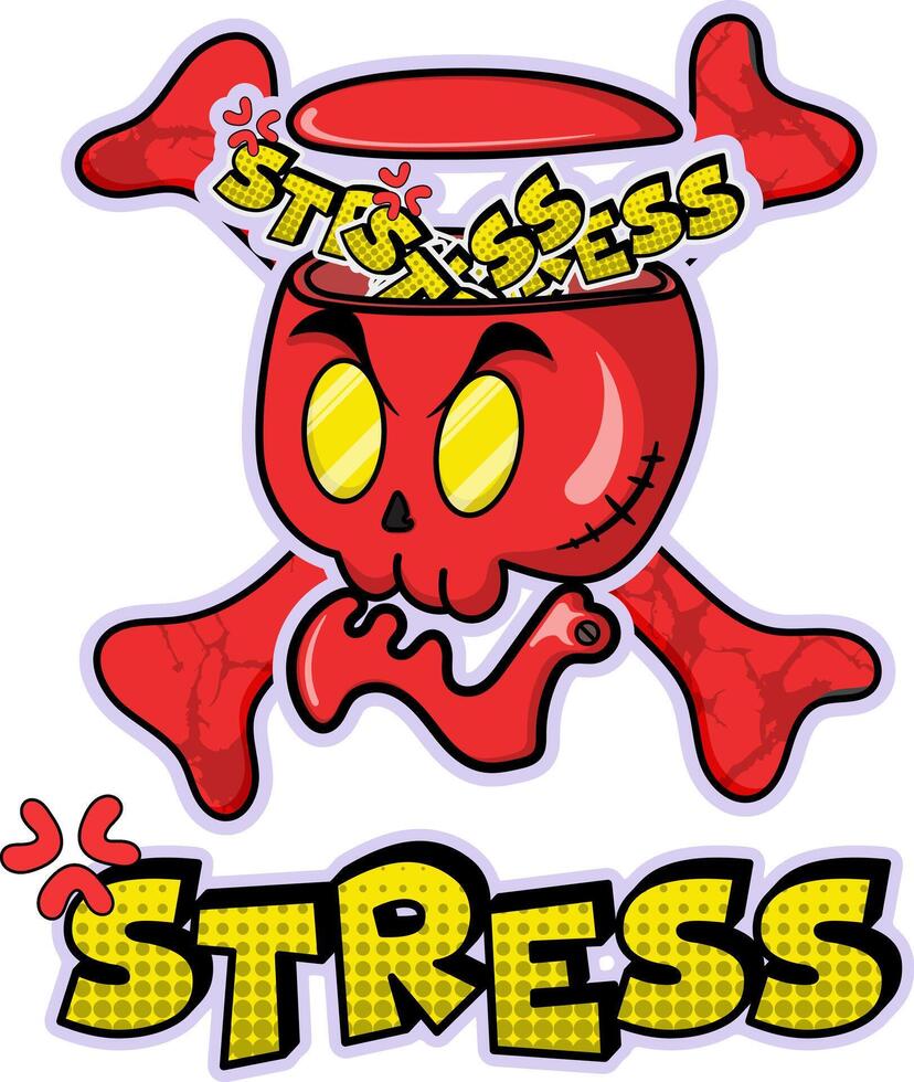 a cartoon skull with the words stress on it vector